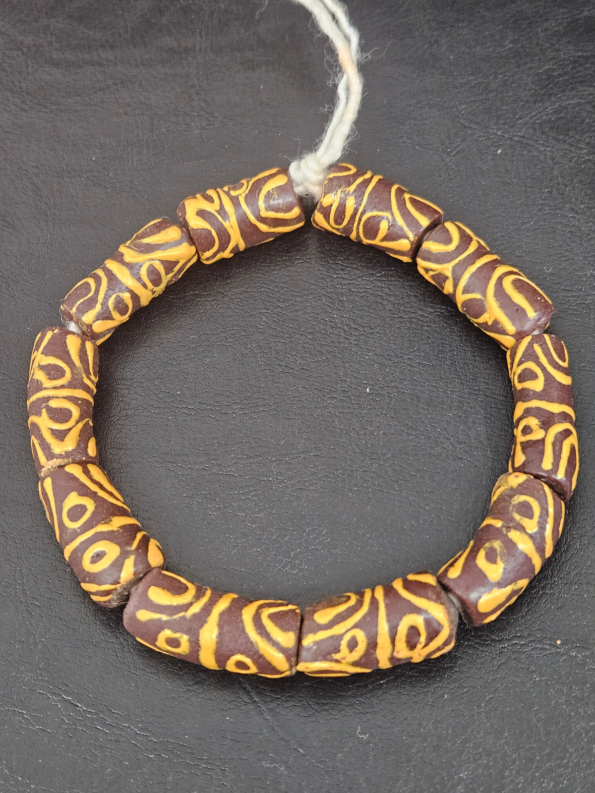 Handcrafted Krobo Painted Glass Tube Beads – Espresso Brown & Golden Ochre | Ghana Recycled Glass | Approx. 10 Beads