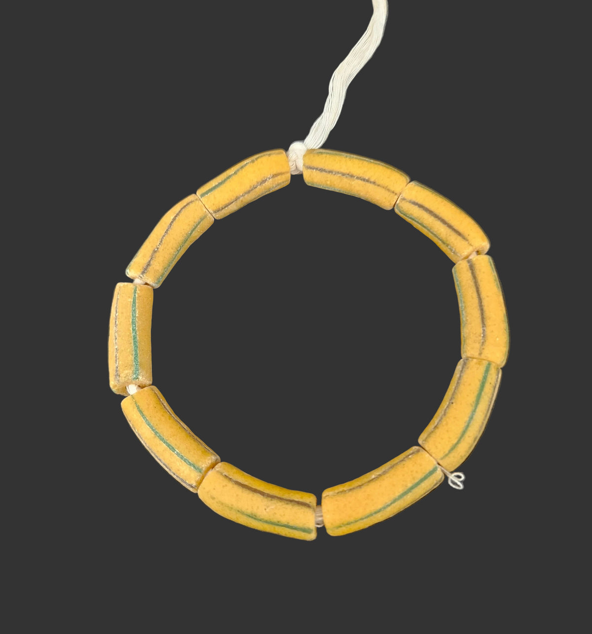 African Glass Beads – Painted Krobo Long Tubes, Mustard & Green Handmade Beads
