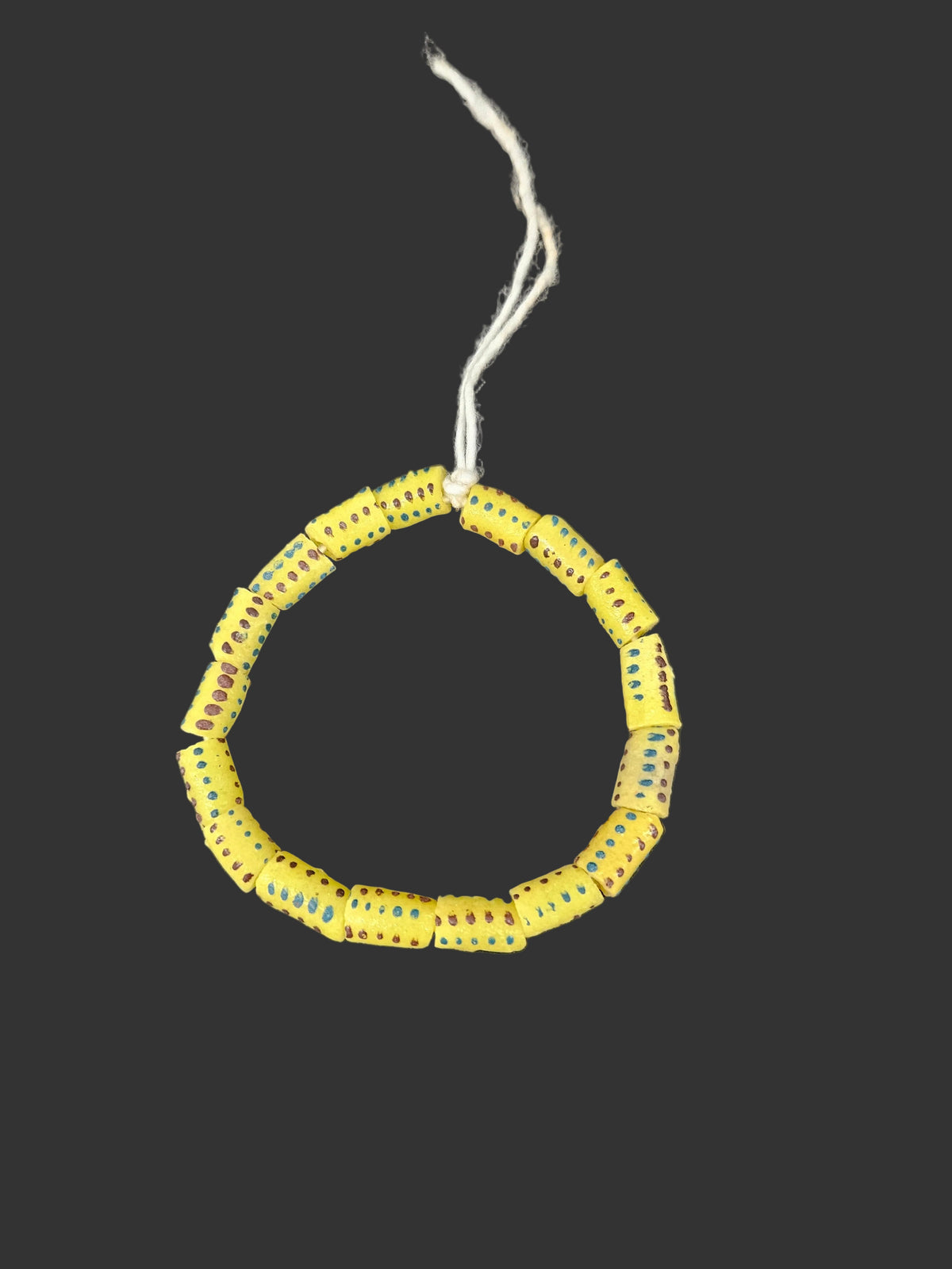 Golden Yellow Painted Krobo Glass Short Tube Beads | African Recycled Glass Beads Handmade in Ghana | Approx. 17 Beads
