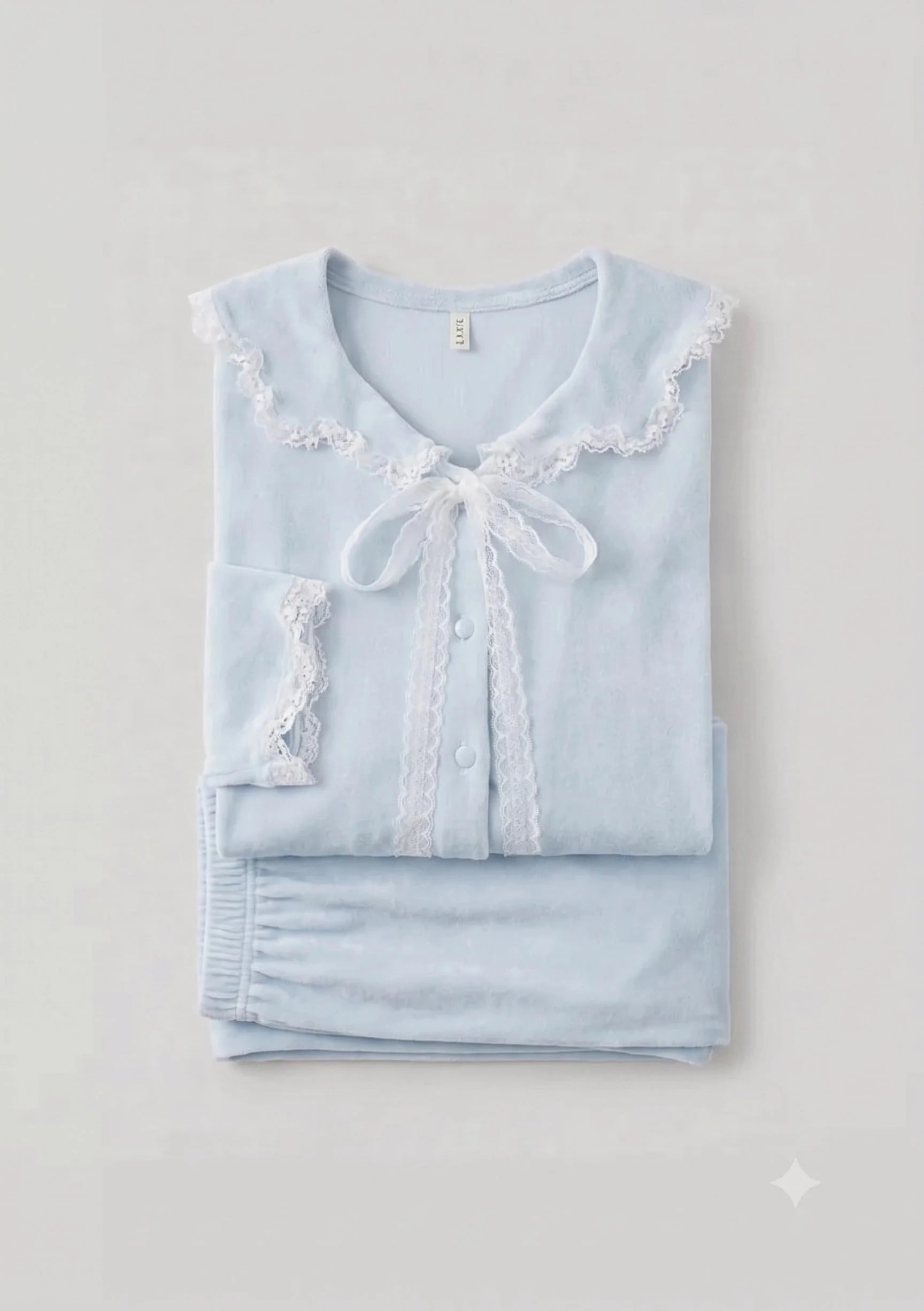 Rosy Velvet Coquette Lace Pajama Set / Blue