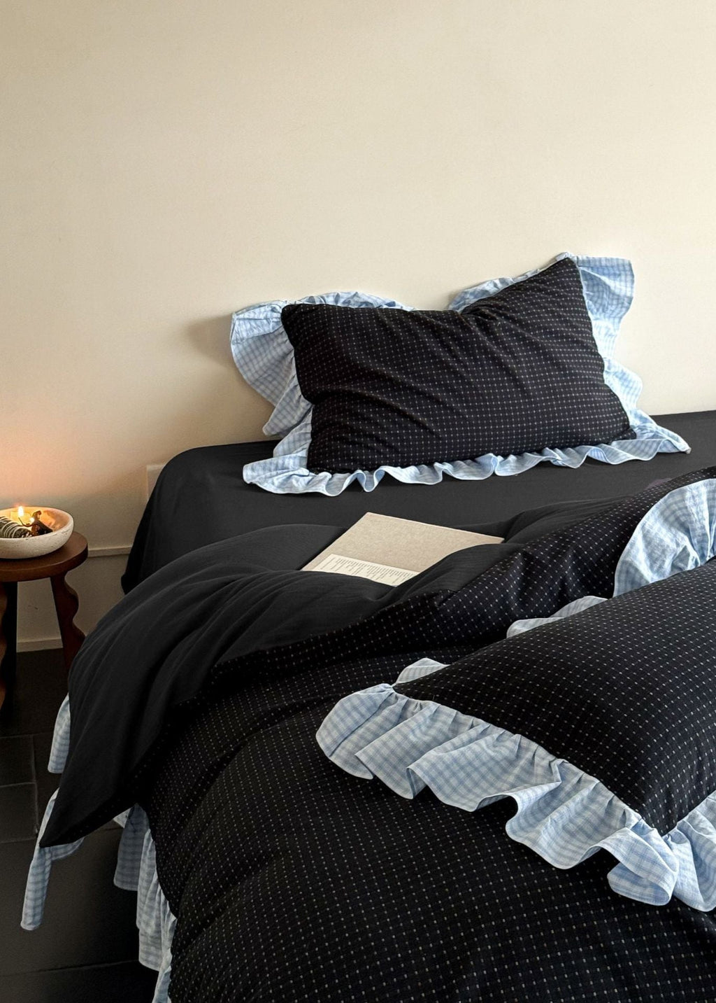 Sadie Gingham Lace Ruffle Bedding Set / Green