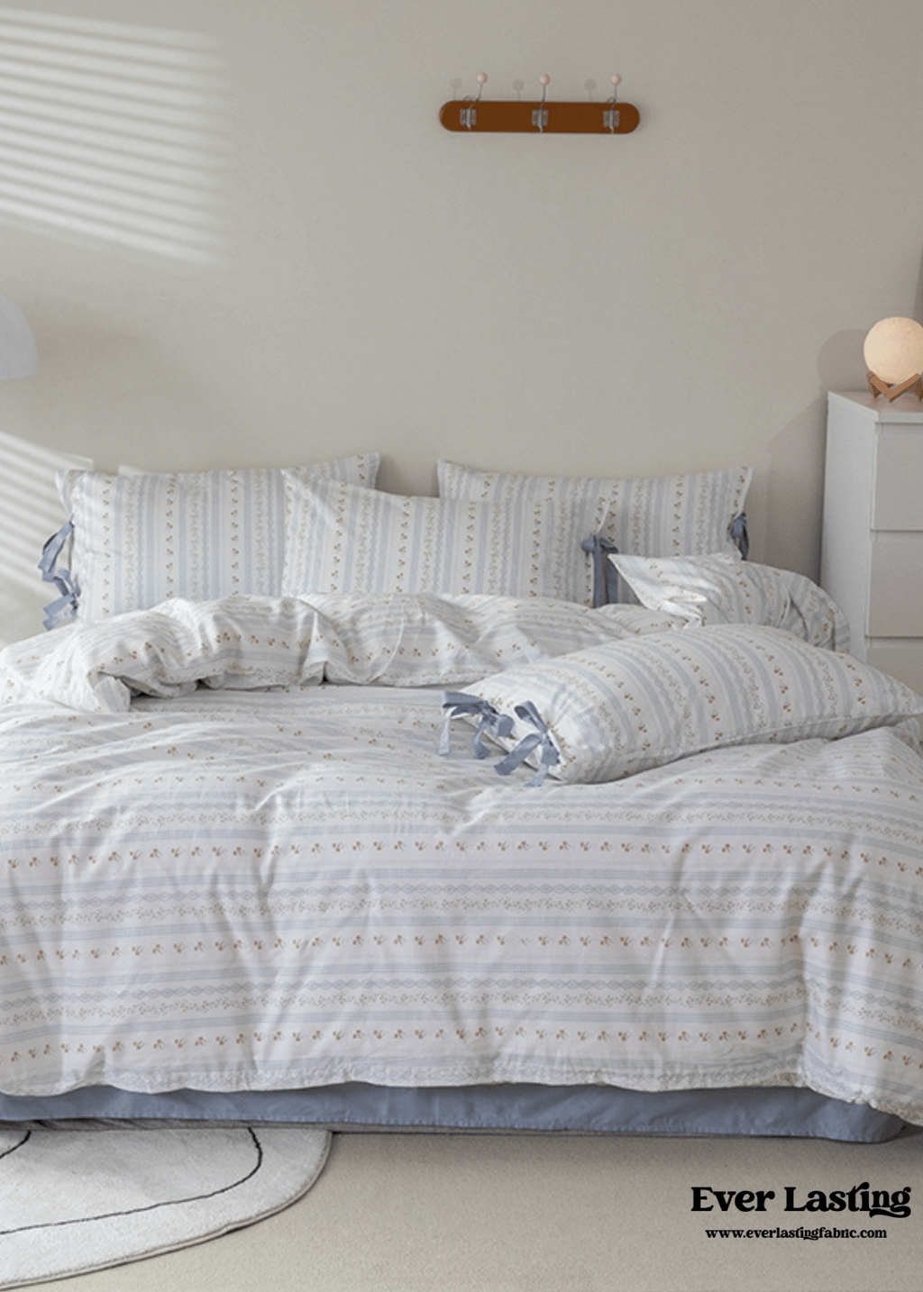 Soft Cottage Blue Ribbon Bedding Set / Blue