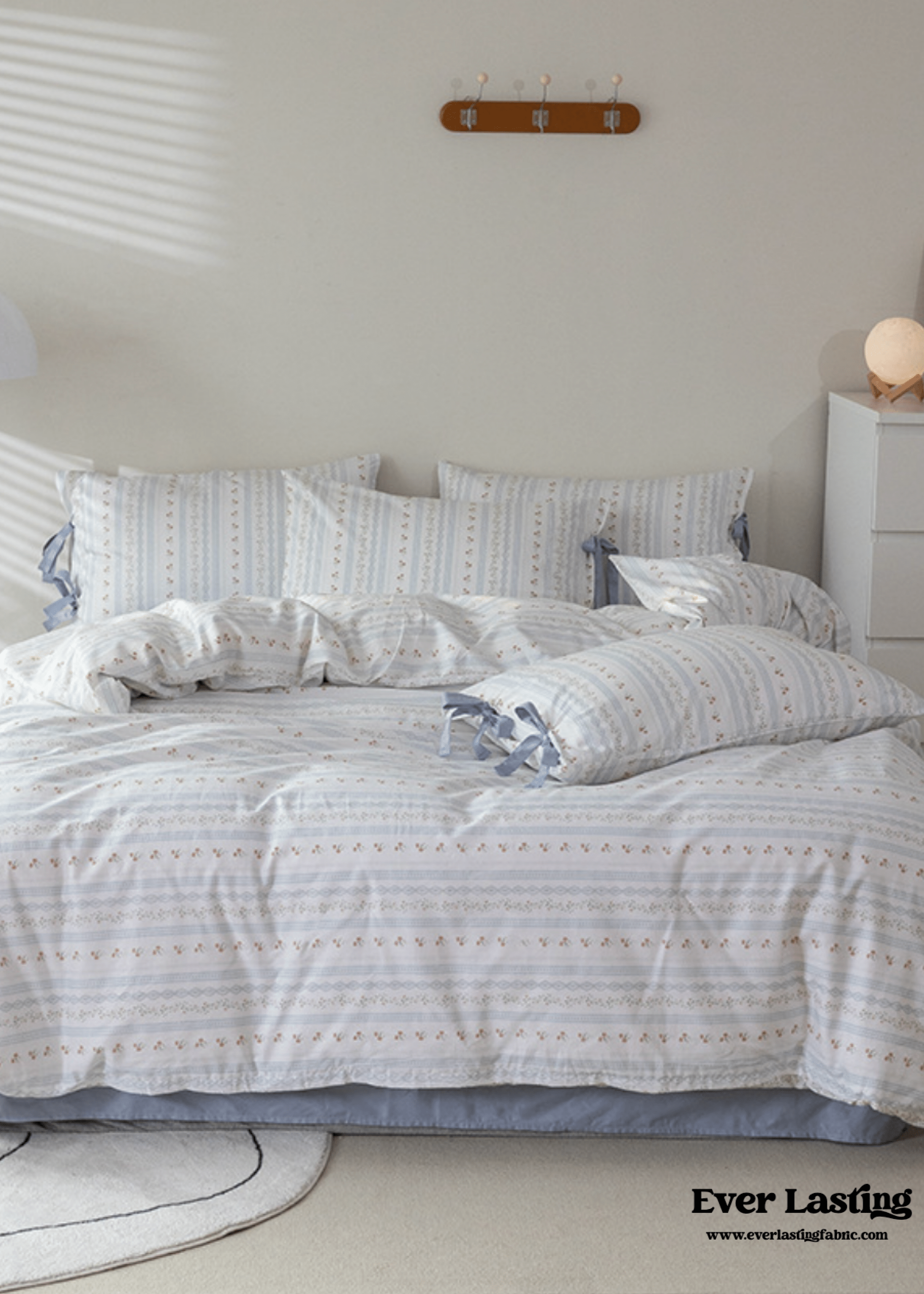 Soft Cottage Blue Ribbon Bedding Set / Blue