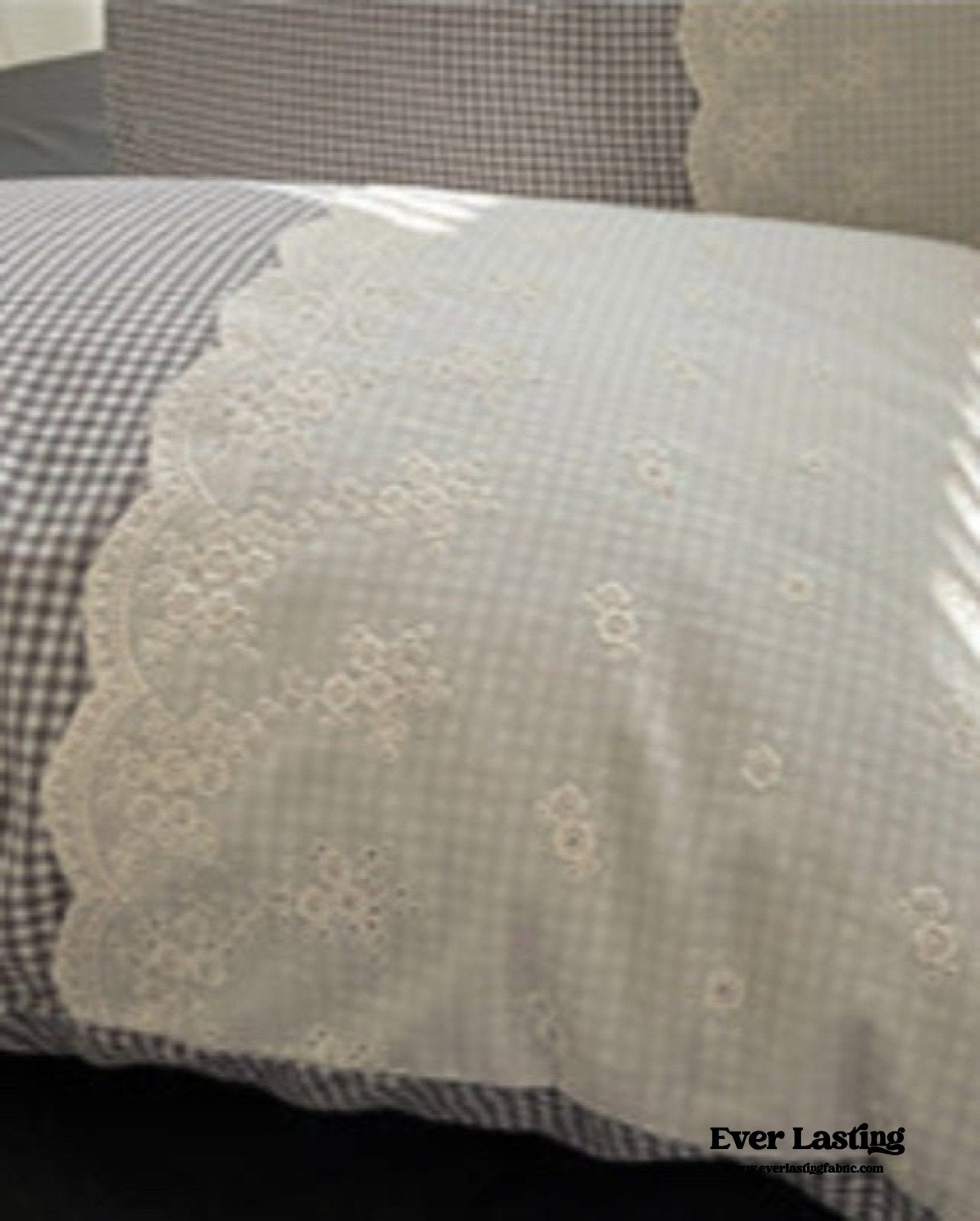 Sophia Gingham Lace Washed Cotton Bedding Set / Blue