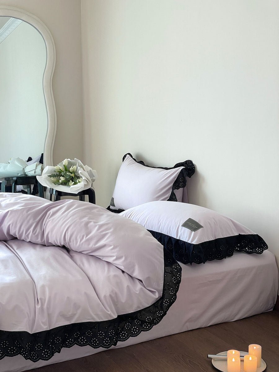 Strawberry Black Lace Ruffle Bedding Set