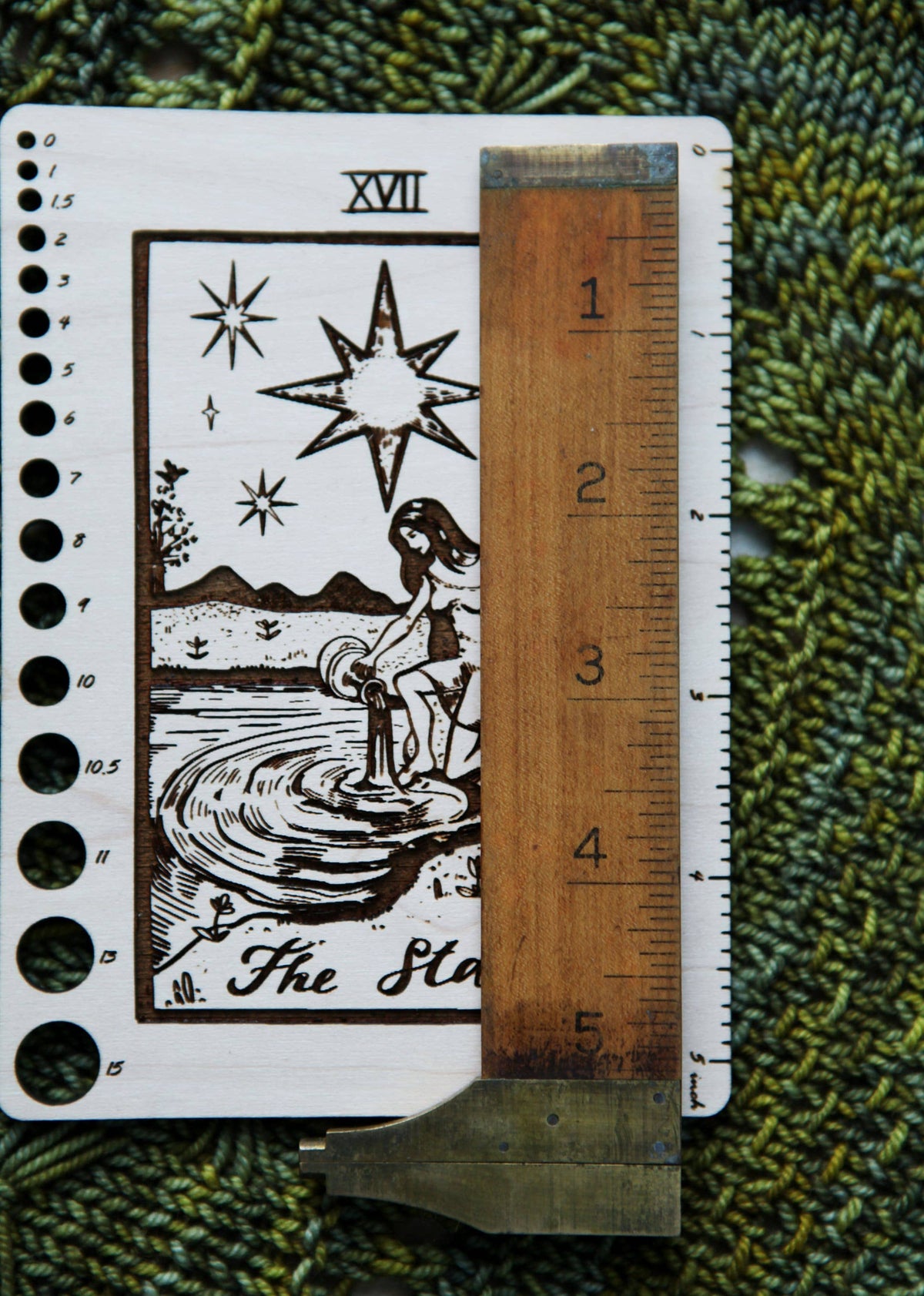 Maple Wood Moon Tarot Card Knitting Needle Gauge & 5" Ruler