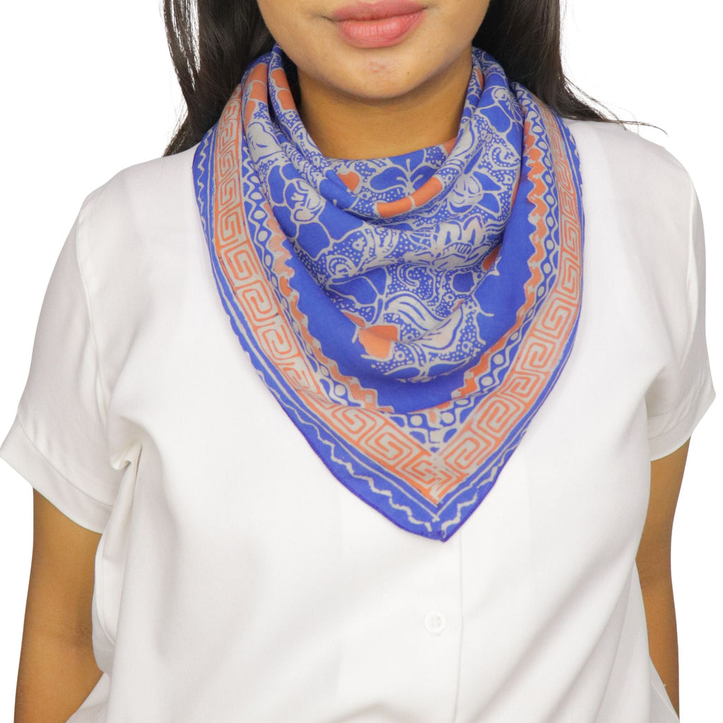 Hand Dyed Batik Bandana, 100% Soft Cotton, Sunset Sky, Blue, Orange
