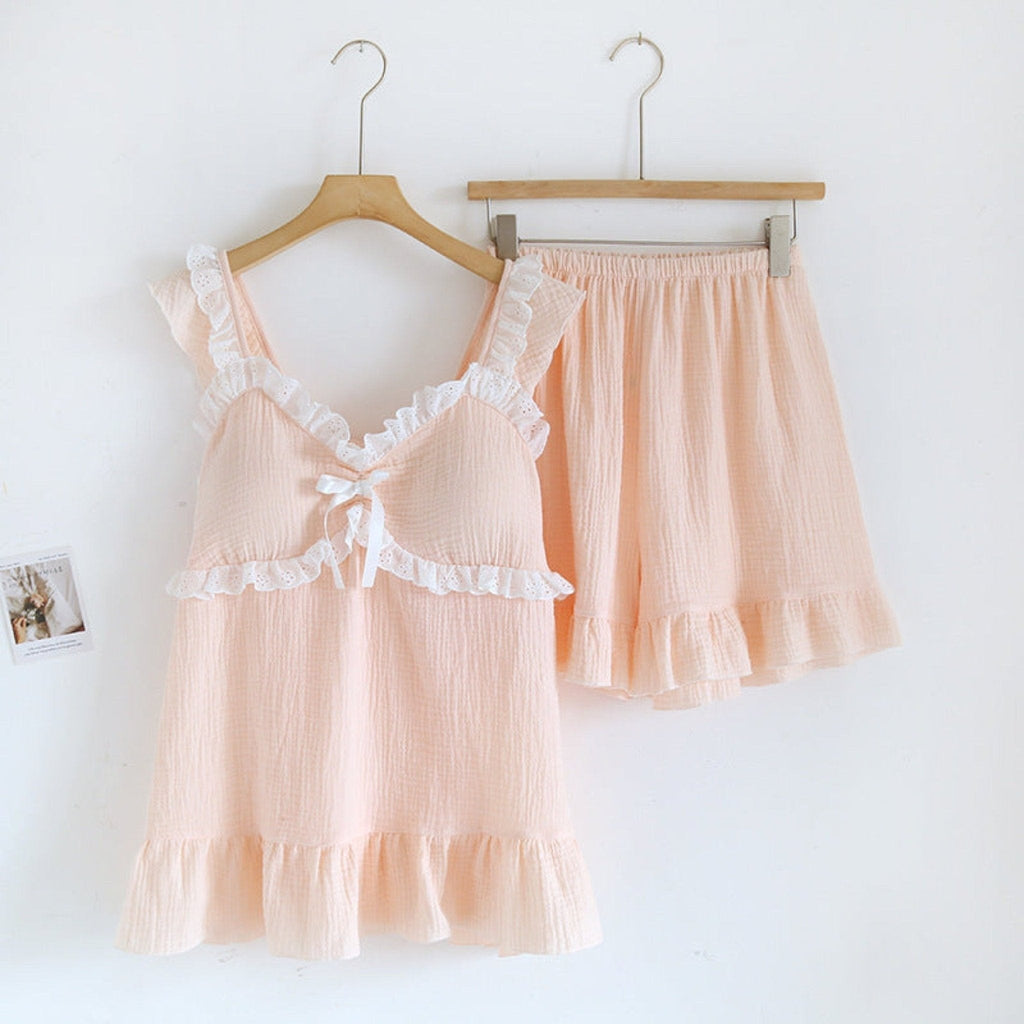 Sweet Ruffle Shorts Pajama Set / Blue
