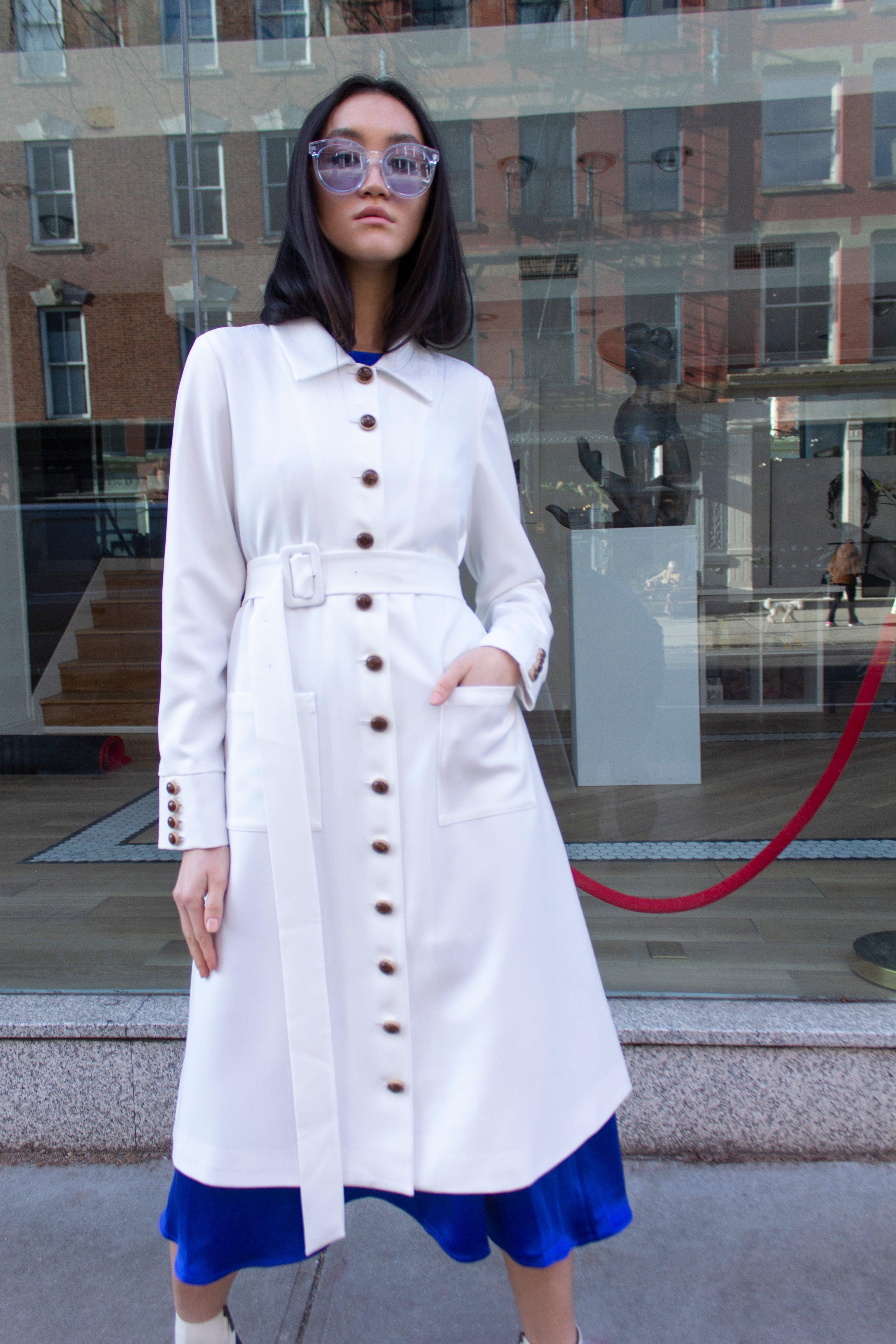 Monique White Coat – Women’s Elegant Long Coat