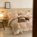 Vintage Earth Tone Large Ruffle Bedding Set / Pink