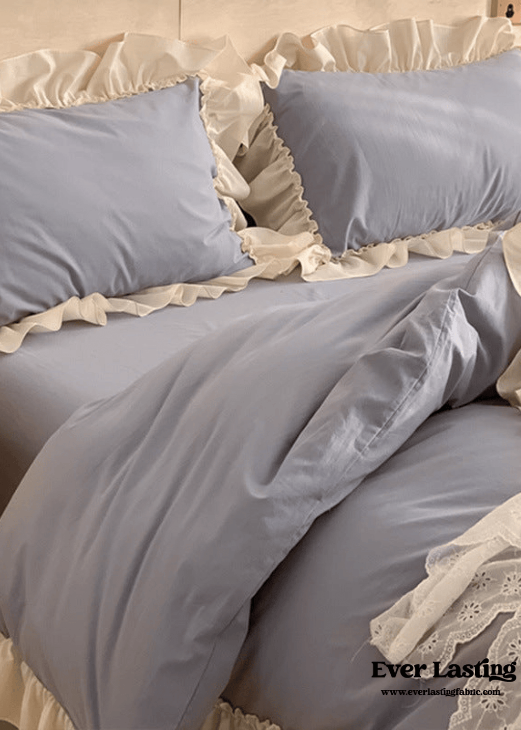 Vintage Earth Tone Large Ruffle Bedding Set / Royal Blue