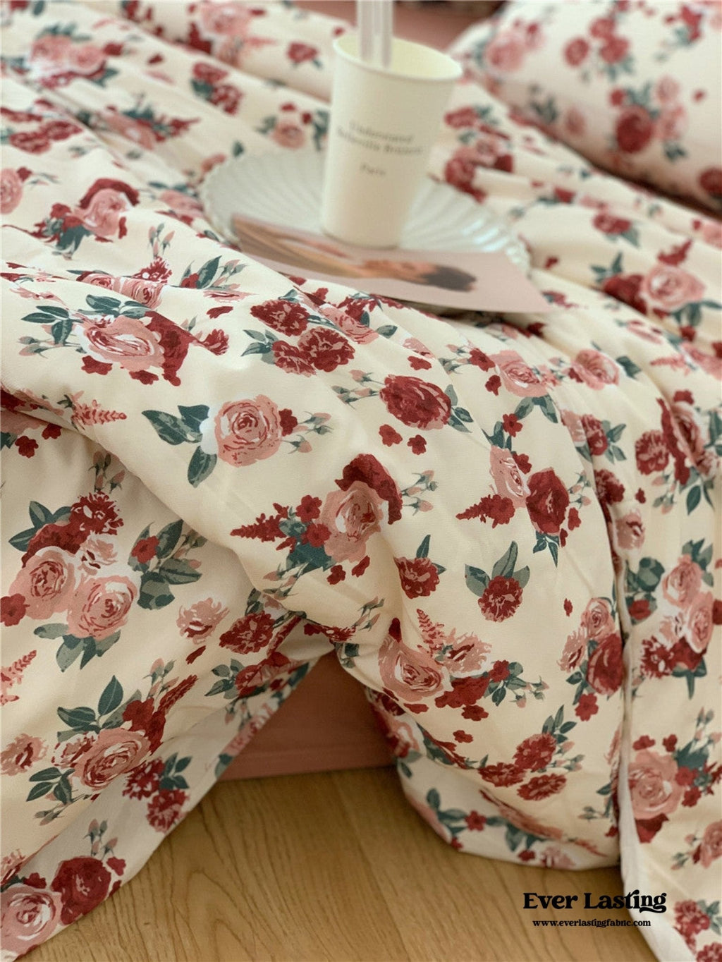 Vintage Floral Jersey Knit Bedding Set / Rust Pink
