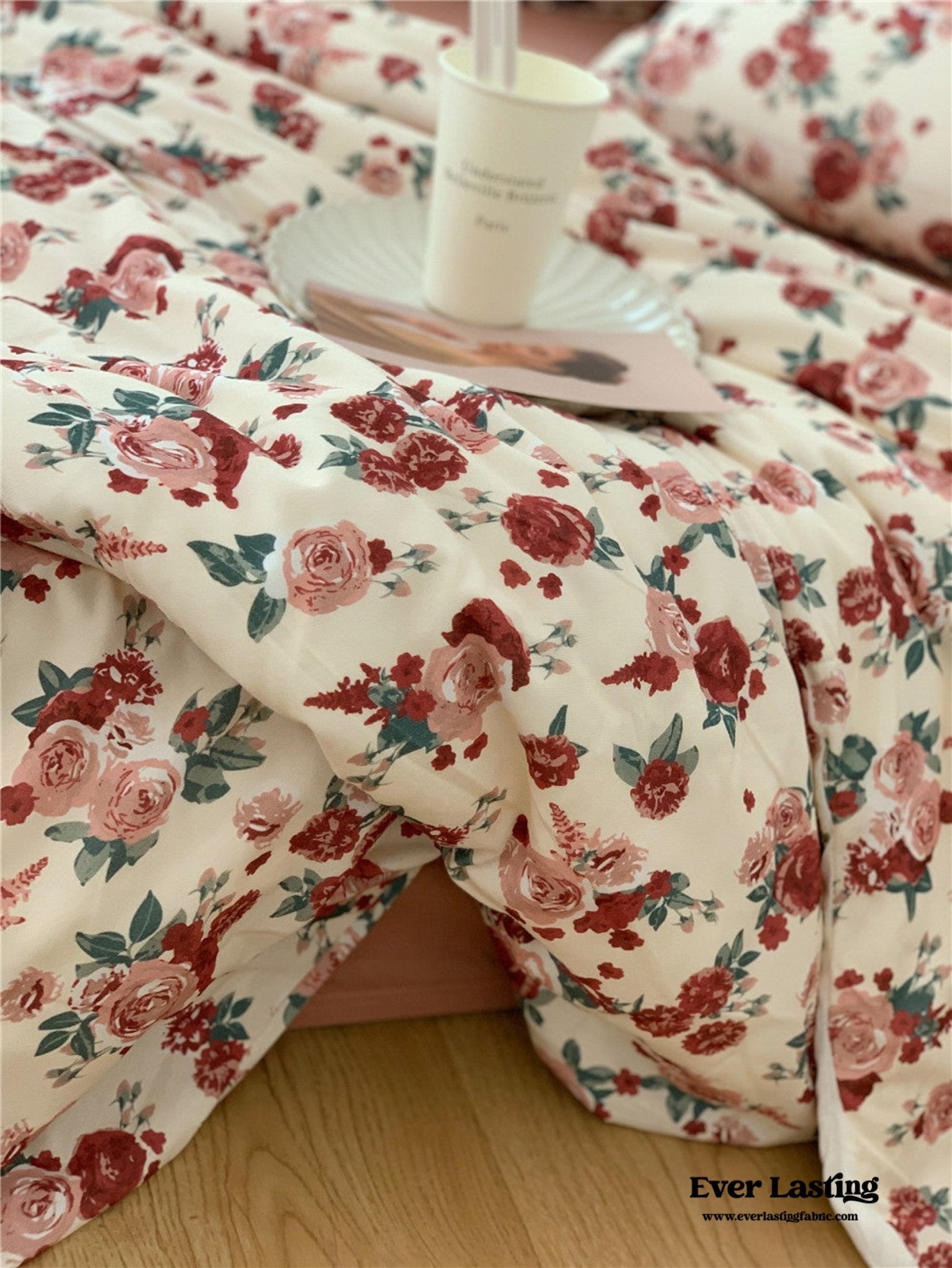 Vintage Floral Jersey Knit Bedding Set / Rust Pink