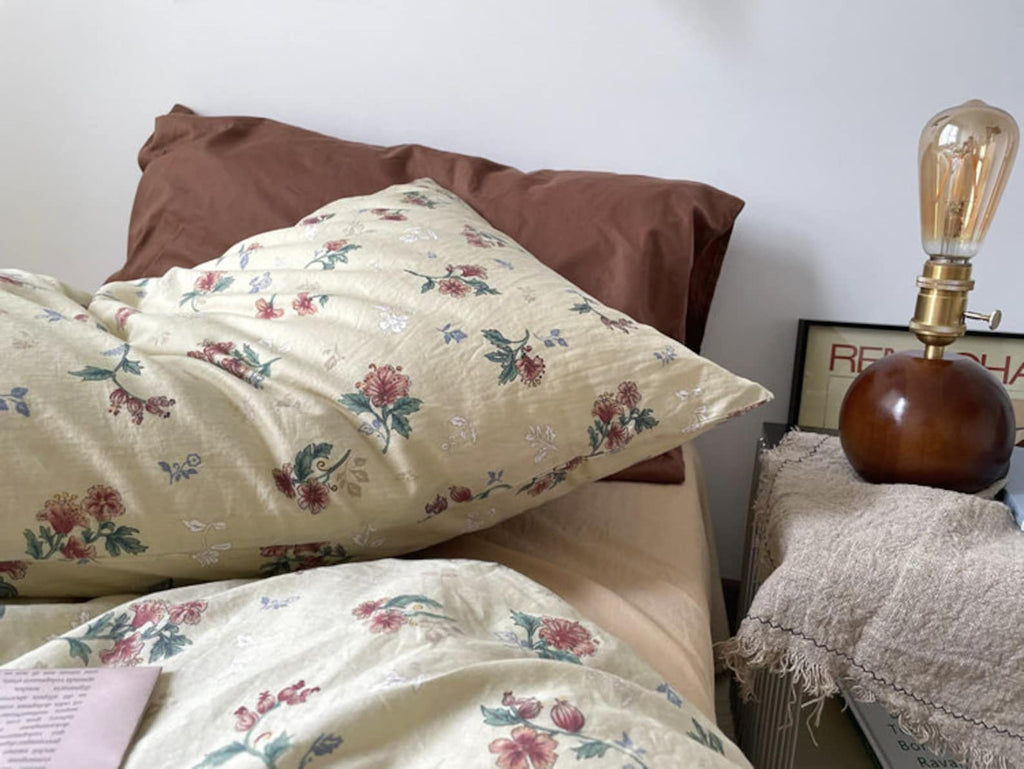 Vintage Inspired Floral Duvet Cover / Brown + Beige