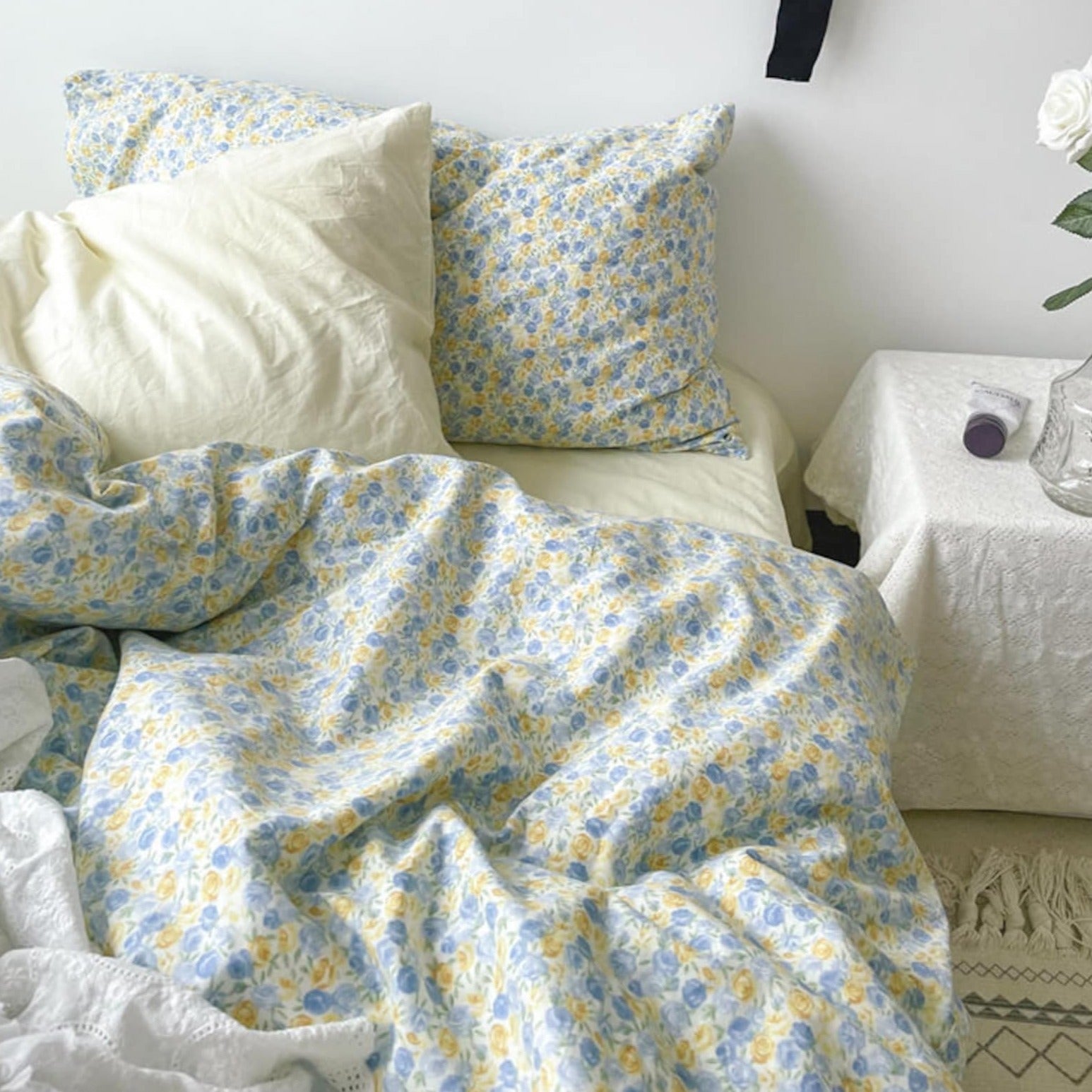 Vintage Inspired Floral Duvet Cover / Brown + Beige