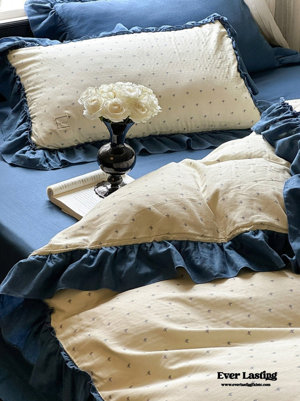 Vivienne Floral Double Gauze Bedding Set / Blue Ocean