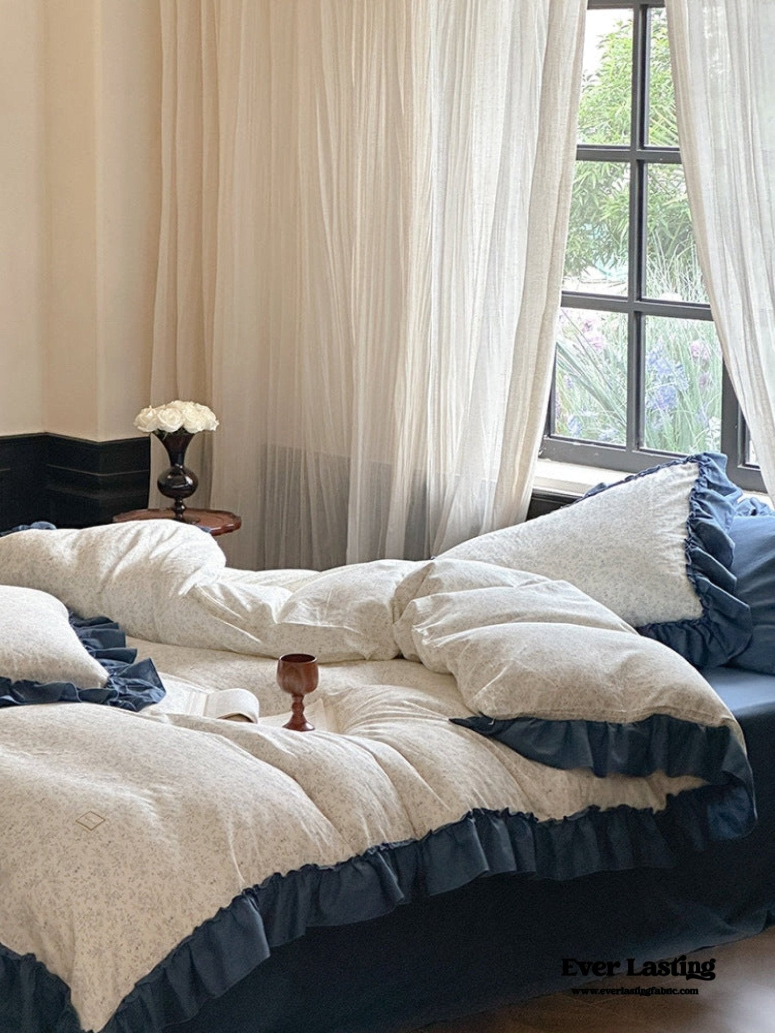 Vivienne Floral Double Gauze Bedding Set / Blue Ocean