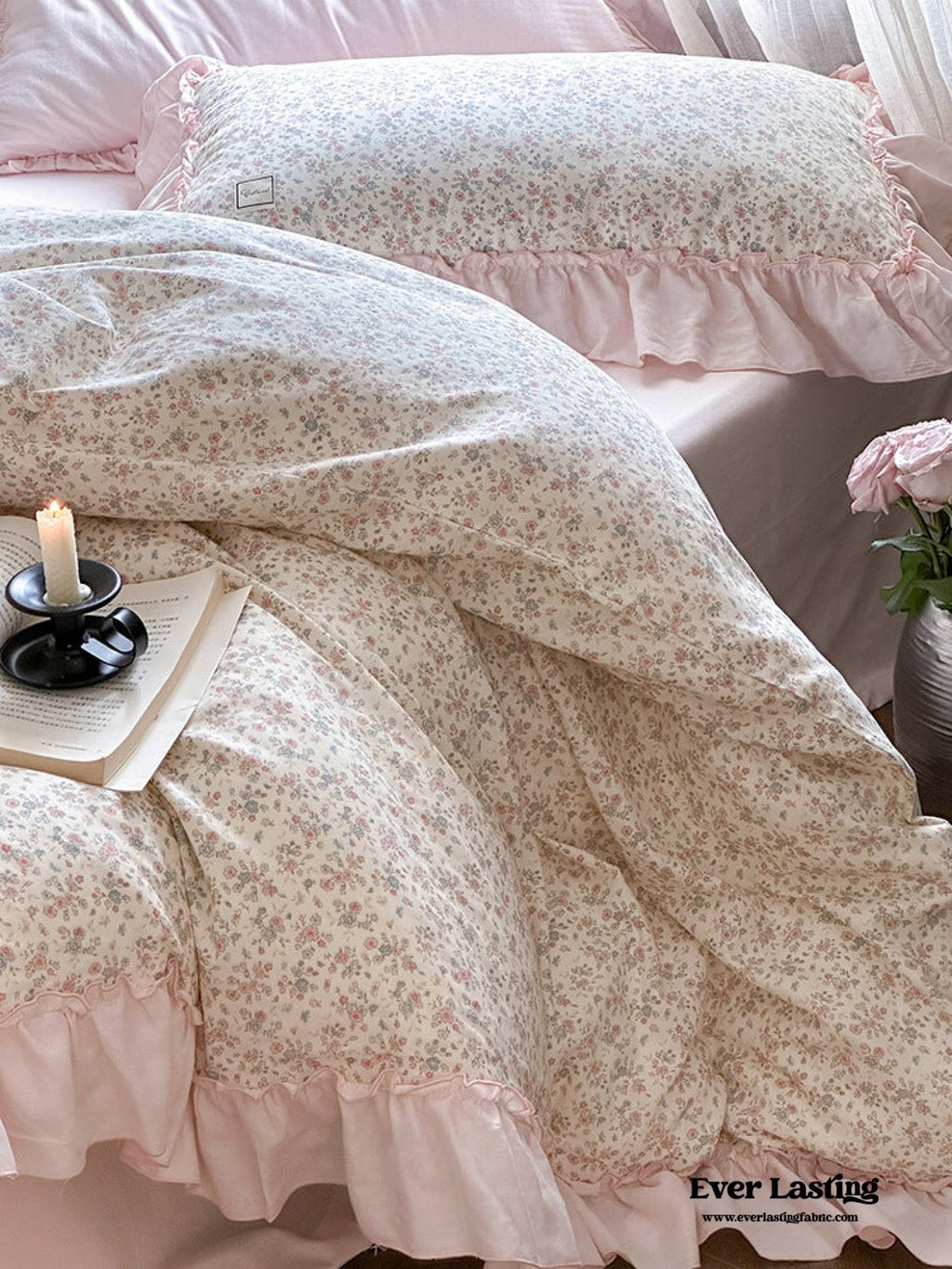 Vivienne Floral Double Gauze Bedding Set / Blush Pink