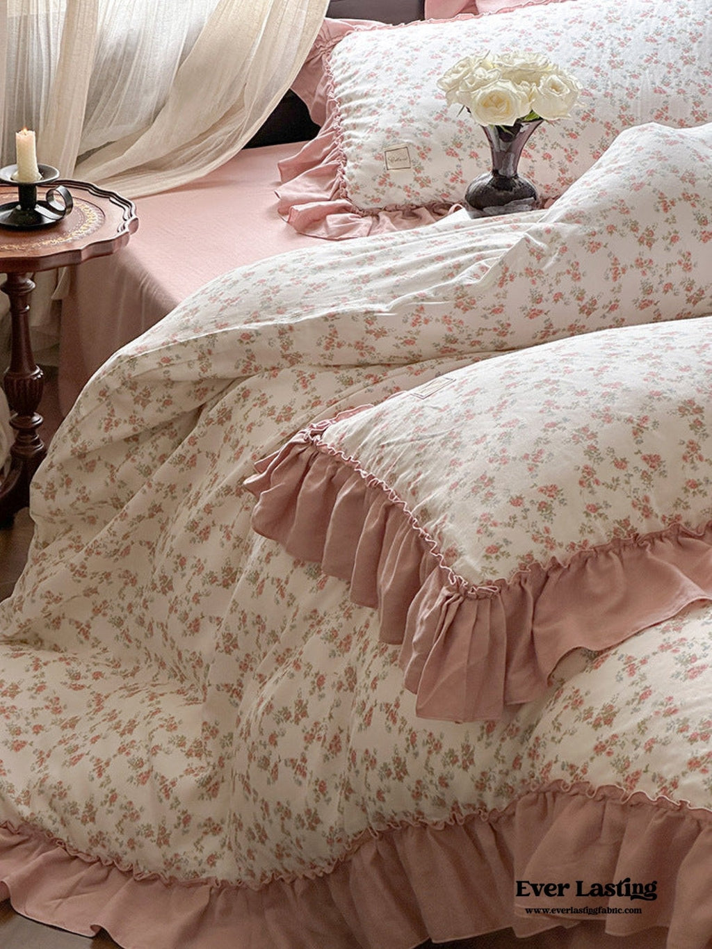 Vivienne Floral Double Gauze Bedding Set / Blush Pink