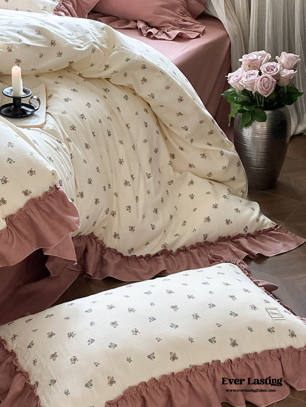 Vivienne Floral Double Gauze Bedding Set / Blush Pink