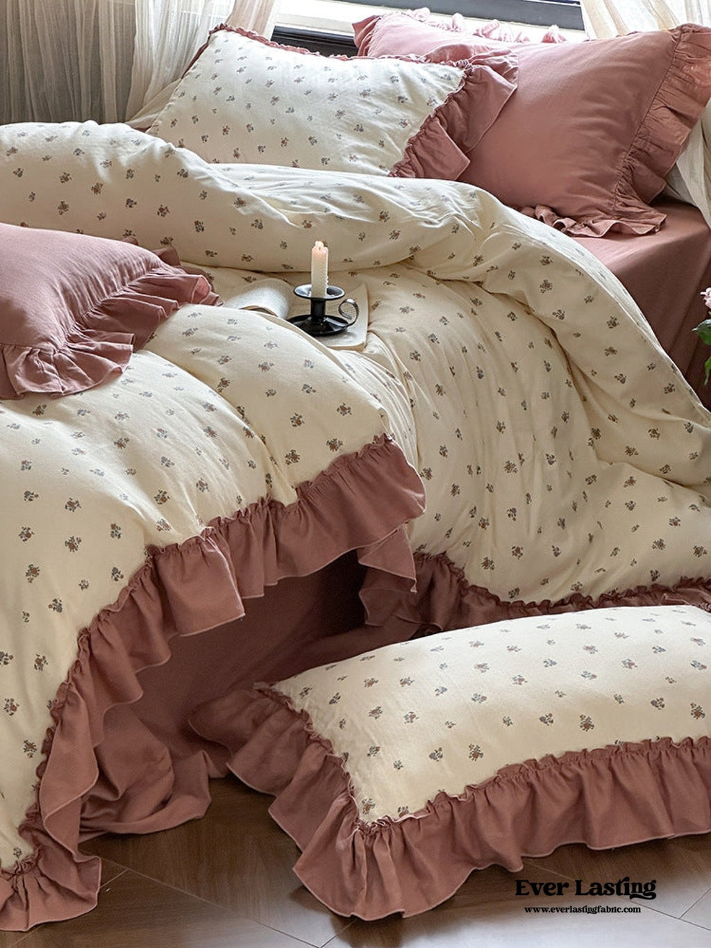 Vivienne Floral Double Gauze Bedding Set / Blush Pink