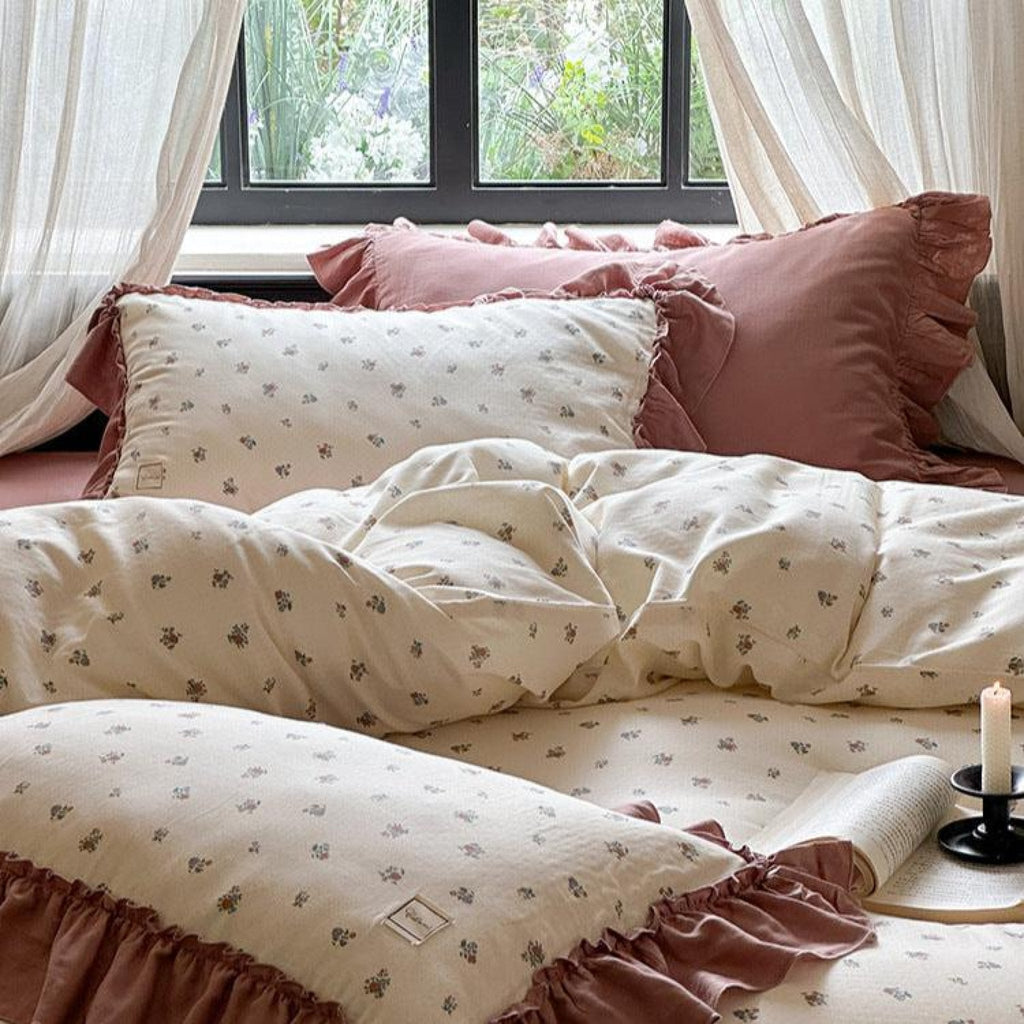 Vivienne Floral Double Gauze Bedding Set / Blush Pink