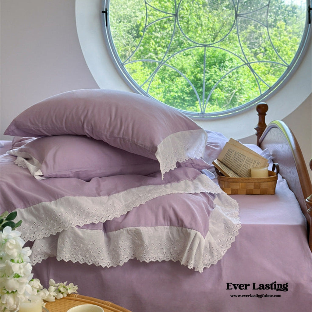 White Ruffle Lace Bedding Set / Yellow