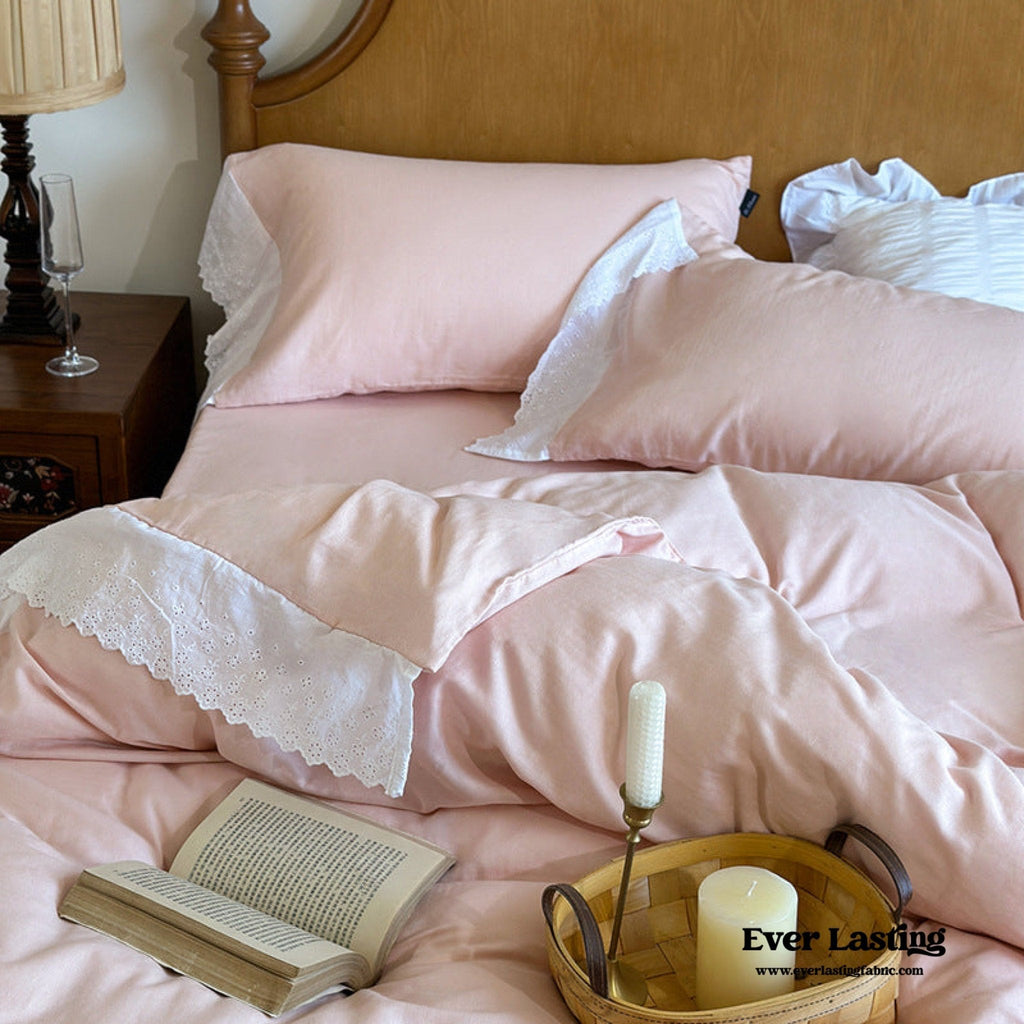 White Ruffle Lace Bedding Set / Yellow