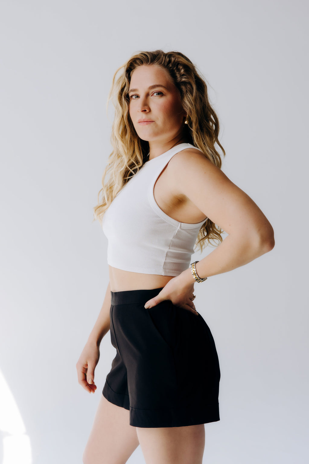 Wide Leg Faux Cuff Shorts