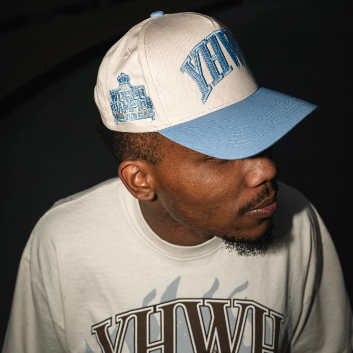 [PRE-ORDER - SHIPS MID-OCTOBER] ‘YHWH’ Structured SnapBack - Cream/Baby Blue